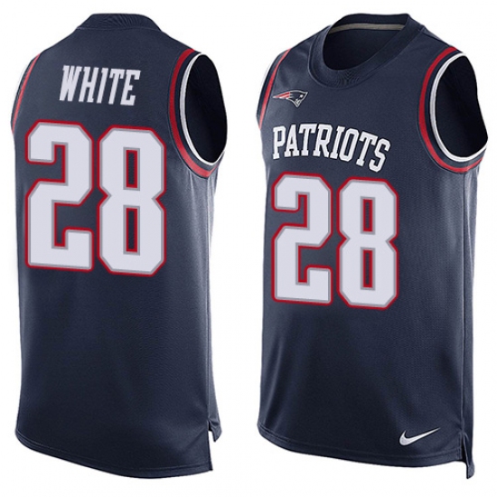 Men's Nike New England Patriots 28 James White Limited Navy Blue Player Name & Number Tank Top NFL Jersey
