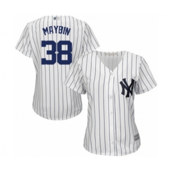 Women's New York Yankees 38 Cameron Maybin Authentic White Home Baseball Jersey