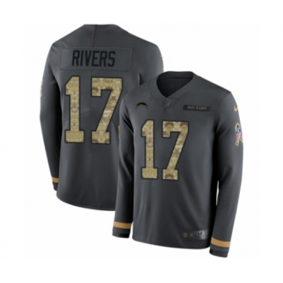 Men's Nike Los Angeles Chargers 17 Philip Rivers Limited Black Salute to Service Therma Long Sleeve NFL Jersey