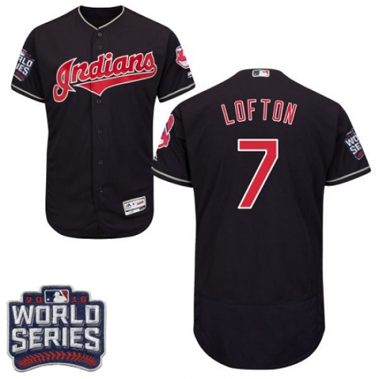 Men's Majestic Cleveland Indians 7 Kenny Lofton Navy Blue 2016 World Series Bound Flexbase Authentic Collection MLB Jersey