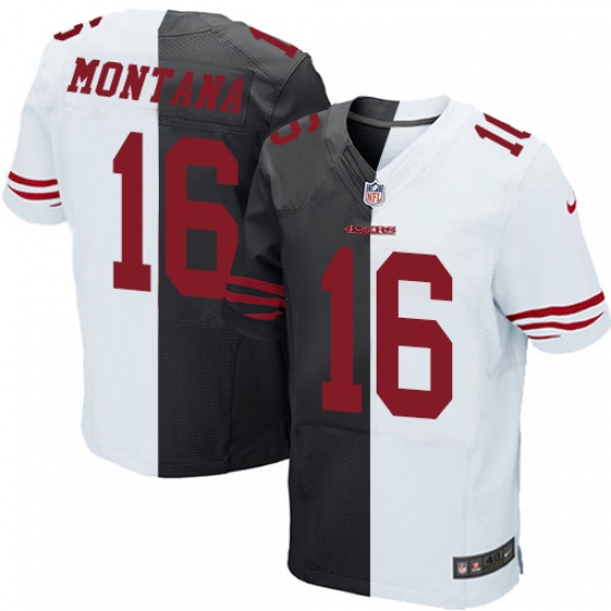 Men's Nike San Francisco 49ers 16 Joe Montana Elite Black/White Split Fashion NFL Jersey