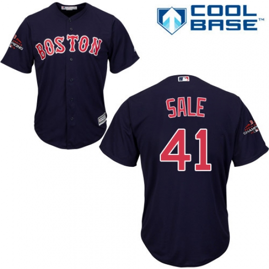 Youth Majestic Boston Red Sox 41 Chris Sale Authentic Navy Blue Alternate Road Cool Base 2018 World Series Champions MLB Jersey