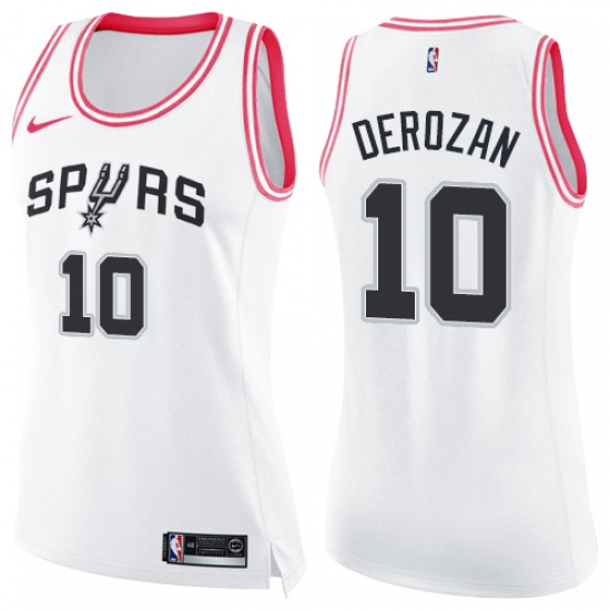 Women's Nike San Antonio Spurs 10 DeMar DeRozan Swingman White Pink Fashion NBA Jersey