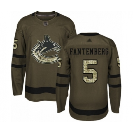 Men's Vancouver Canucks 5 Oscar Fantenberg Authentic Green Salute to Service Hockey Jersey