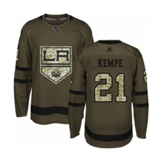 Youth Los Angeles Kings 21 Mario Kempe Authentic Green Salute to Service Hockey Jersey
