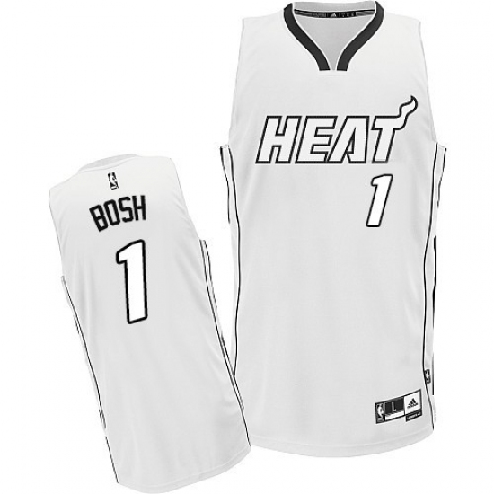 Men's Adidas Miami Heat 1 Chris Bosh Authentic White On White NBA Jersey