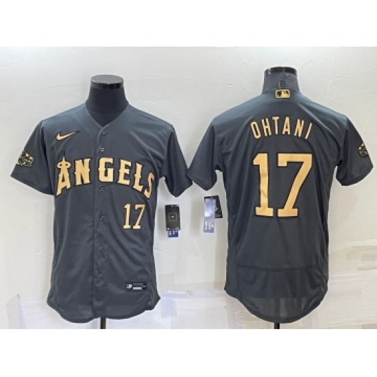 Men's Los Angeles Angels 17 Shohei Ohtani Number Grey 2022 All Star Stitched Flex Base Nike Jersey