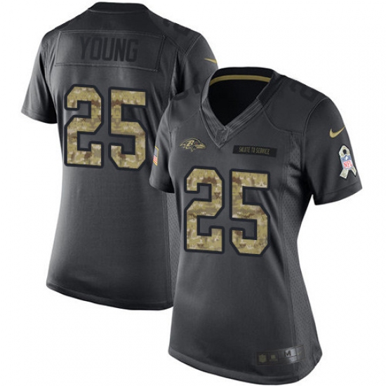 Women's Nike Baltimore Ravens 25 Tavon Young Limited Black 2016 Salute to Service NFL Jersey