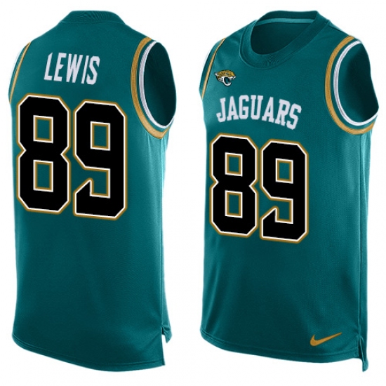 Men's Nike Jacksonville Jaguars 89 Marcedes Lewis Limited Teal Green Player Name & Number Tank Top NFL Jersey