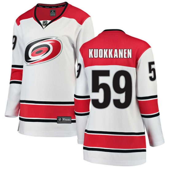 Women's Carolina Hurricanes 59 Janne Kuokkanen Authentic White Away Fanatics Branded Breakaway NHL Jersey