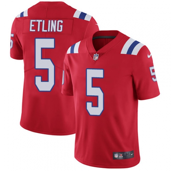 Men's Nike New England Patriots 5 Danny Etling Red Alternate Vapor Untouchable Limited Player NFL Jersey