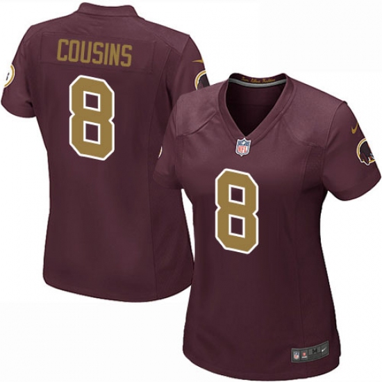 Women's Nike Washington Redskins 8 Kirk Cousins Game Burgundy Red/Gold Number Alternate 80TH Anniversary NFL Jersey