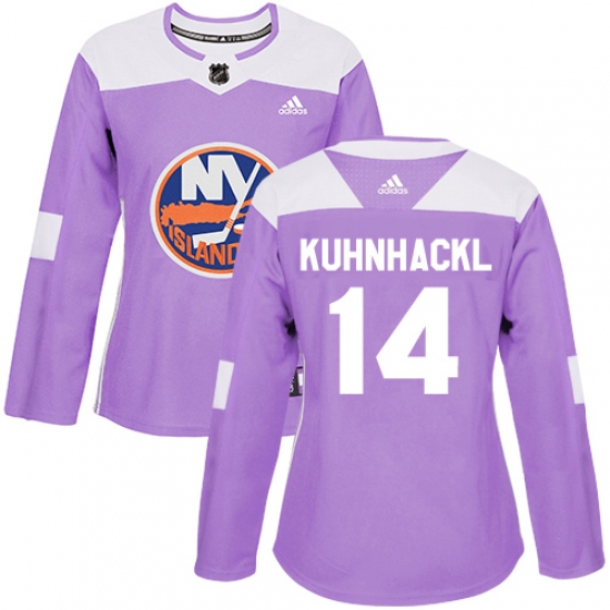 Women's Adidas New York Islanders 14 Tom Kuhnhackl Authentic Purple Fights Cancer Practice NHL Jersey