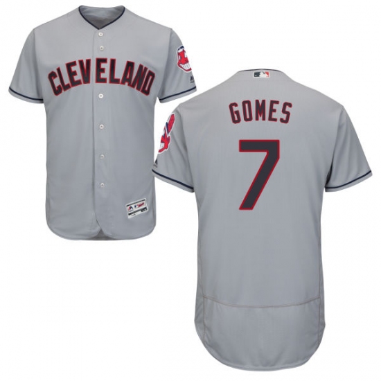 Men's Majestic Cleveland Indians 7 Yan Gomes Grey Road Flex Base Authentic Collection MLB Jersey