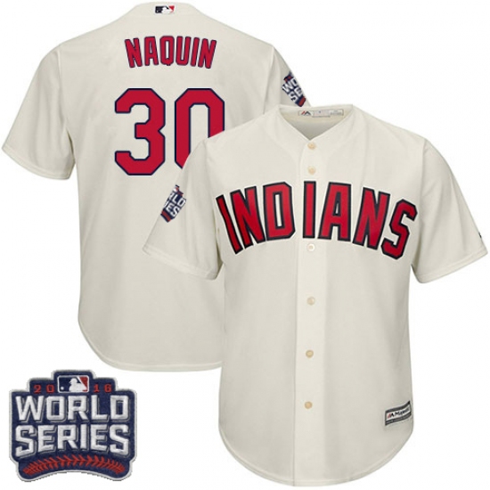 Youth Majestic Cleveland Indians 30 Tyler Naquin Authentic Cream Alternate 2 2016 World Series Bound Cool Base MLB Jersey