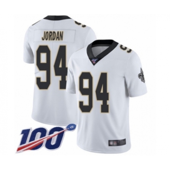 Men's New Orleans Saints 94 Cameron Jordan White Vapor Untouchable Limited Player 100th Season Football Jersey