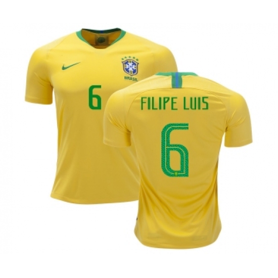 Brazil 6 Filipe Luis Home Kid Soccer Country Jersey