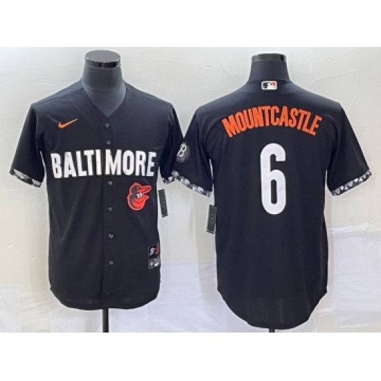 Men's Baltimore Orioles 6 Ryan Mountcastle Black 2023 City Connect Cool Base Stitched Jersey 1