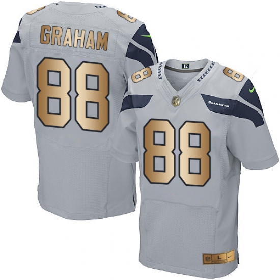 Men's Nike Seattle Seahawks 88 Jimmy Graham Elite Grey/Gold Alternate NFL Jersey