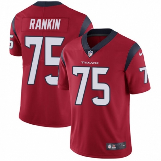 Men's Nike Houston Texans 75 Martinas Rankin Red Alternate Vapor Untouchable Limited Player NFL Jersey