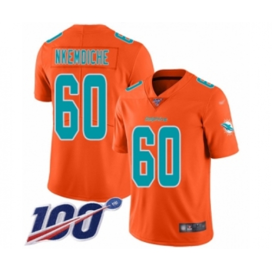 Men's Miami Dolphins 60 Robert Nkemdiche Limited Orange Inverted Legend 100th Season Football Jersey