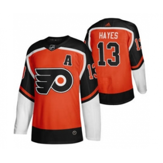 Men's Philadelphia Flyers 13 Kevin Hayes Orange 2020-21 Reverse Retro Alternate Hockey Jersey