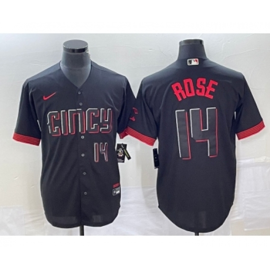 Men's Cincinnati Reds 14 Pete Rose Number Black 2023 City Connect Cool Base Stitched Jersey 2
