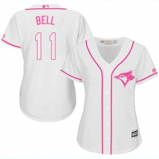 Women's Majestic Toronto Blue Jays 11 George Bell Replica White Fashion Cool Base MLB Jersey