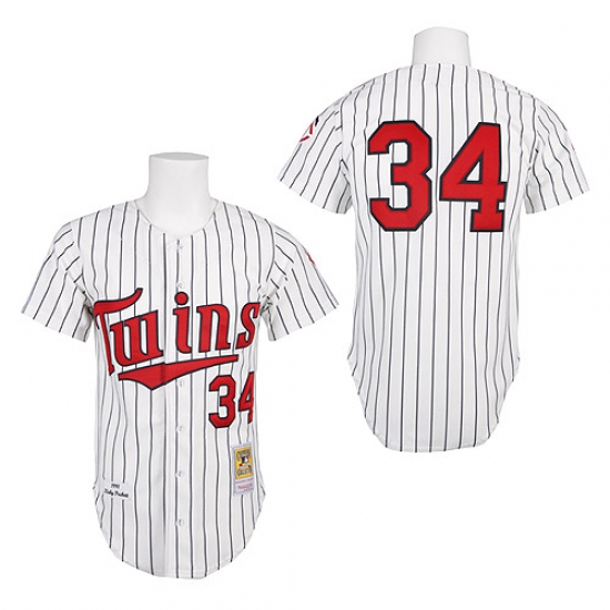 Men's Mitchell and Ness 1991 Minnesota Twins 34 Kirby Puckett Authentic White Throwback MLB Jersey