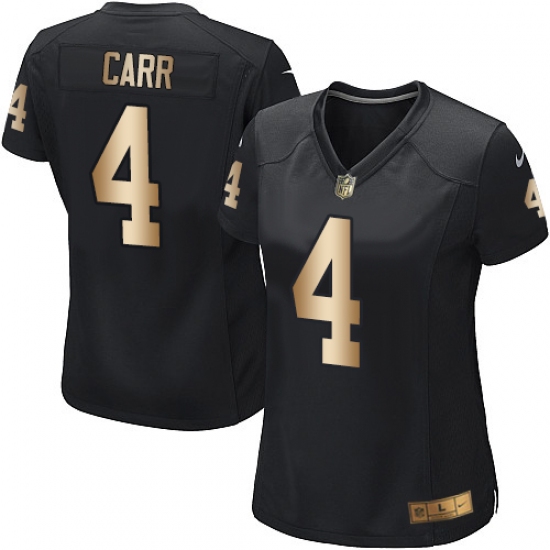 Women's Nike Oakland Raiders 4 Derek Carr Elite Black/Gold Team Color NFL Jersey