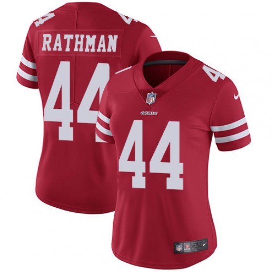 Women's Nike San Francisco 49ers 44 Tom Rathman Elite Red Team Color NFL Jersey