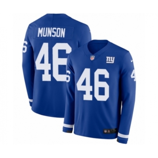 Men's Nike New York Giants 46 Calvin Munson Limited Royal Blue Therma Long Sleeve NFL Jersey