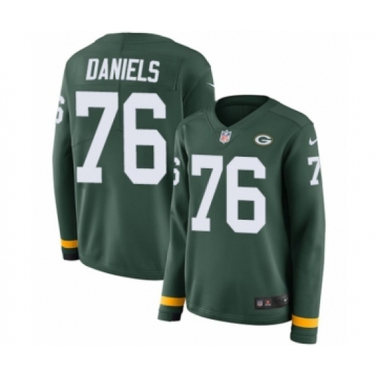 Women's Nike Green Bay Packers 76 Mike Daniels Limited Green Therma Long Sleeve NFL Jersey