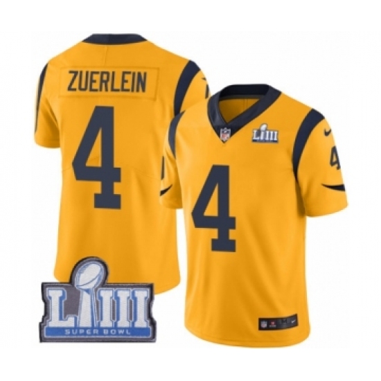 Men's Nike Los Angeles Rams 4 Greg Zuerlein Limited Gold Rush Vapor Untouchable Super Bowl LIII Bound NFL Jersey