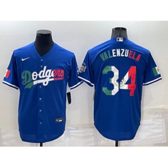 Mens Los Angeles Dodgers 34 Toro Valenzuela Royal Mexico Cool Base Stitched Baseball Jersey
