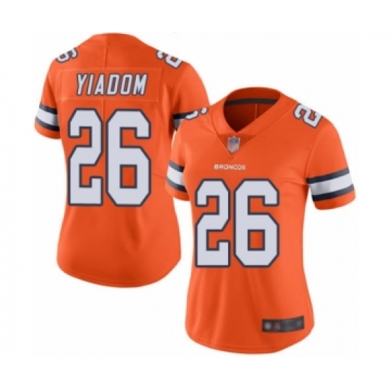 Women's Denver Broncos 26 Isaac Yiadom Limited Orange Rush Vapor Untouchable Football Jersey