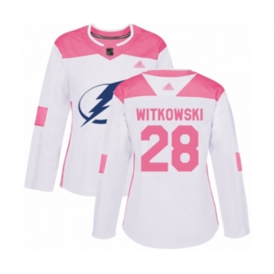 Women's Tampa Bay Lightning 28 Luke Witkowski Authentic White Pink Fashion Hockey Jersey