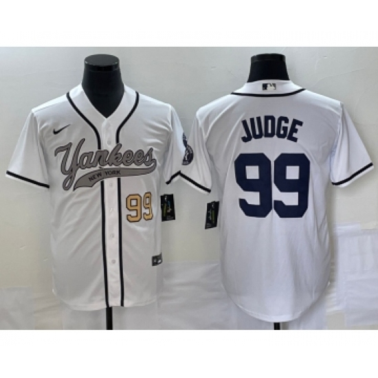 Men's New York Yankees 99 Aaron Judge Number White Cool Base Stitched Baseball Jersey