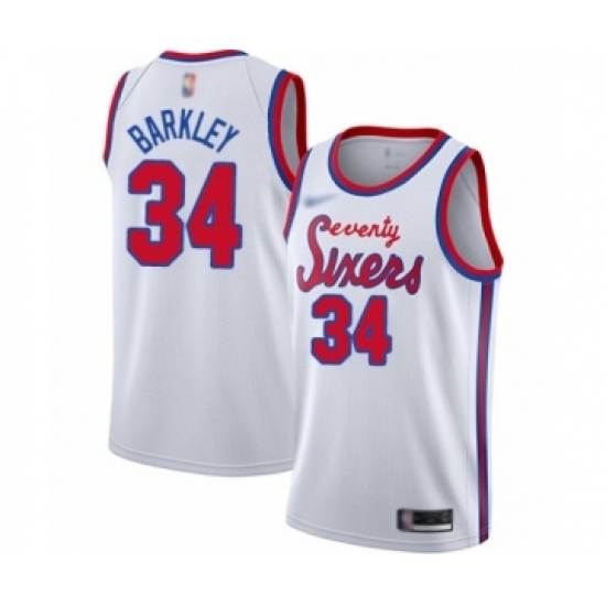 Men's Philadelphia 76ers 34 Charles Barkley Authentic White Hardwood Classics Basketball Jersey