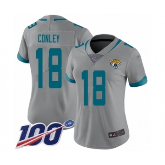 Women's Jacksonville Jaguars 18 Chris Conley Silver Inverted Legend Limited 100th Season Football Jersey