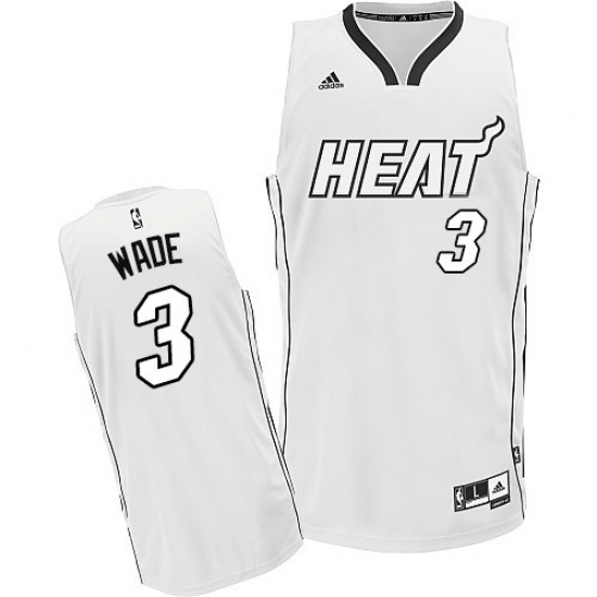Men's Adidas Miami Heat 3 Dwyane Wade Swingman White On White NBA Jersey