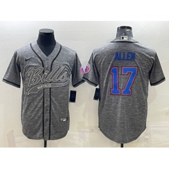 Men's Buffalo Bills 17 Josh Allen Gray With Patch Cool Base Stitched Baseball Jersey