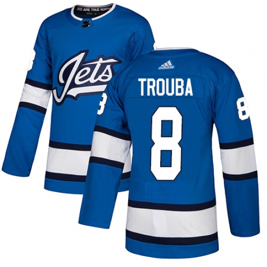 Men's Adidas Winnipeg Jets 8 Jacob Trouba Authentic Blue Alternate NHL Jersey