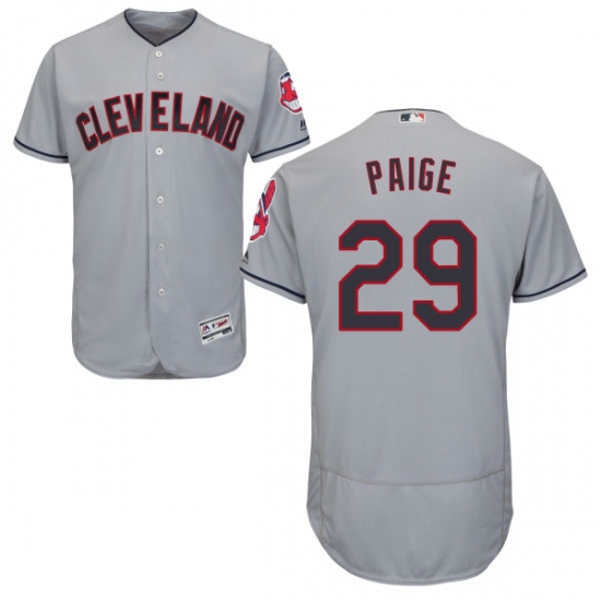 Men's Majestic Cleveland Indians 29 Satchel Paige Grey Road Flex Base Authentic Collection MLB Jersey