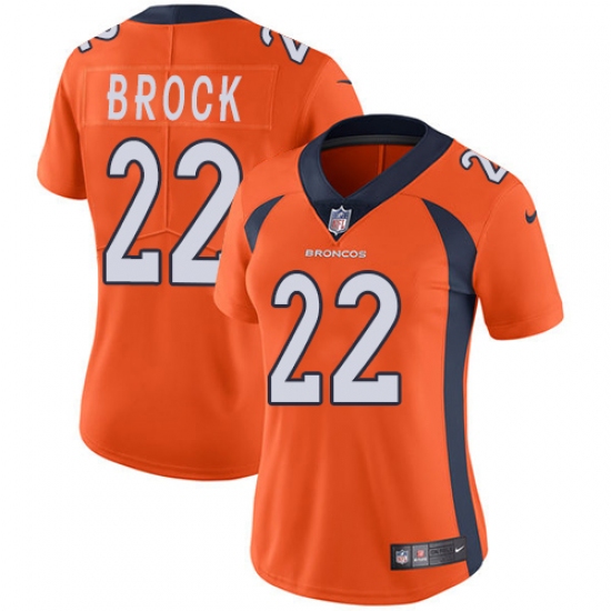 Women Nike Denver Broncos 22 Tramaine Brock Orange Team Color Vapor Untouchable Elite Player NFL Jersey