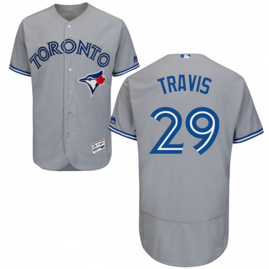 Men's Majestic Toronto Blue Jays 29 Devon Travis Grey Road Flex Base Authentic Collection MLB Jersey