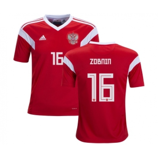 Russia 16 Zobnin Home Kid Soccer Country Jersey