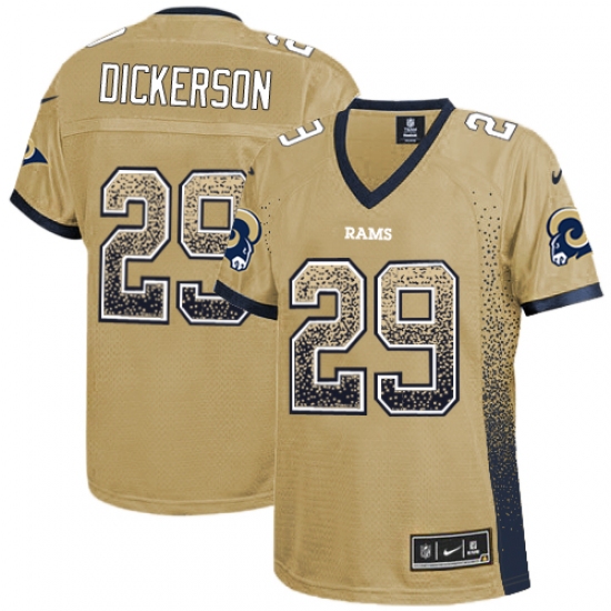 Women's Nike Los Angeles Rams 29 Eric Dickerson Elite Gold Drift Fashion NFL Jersey