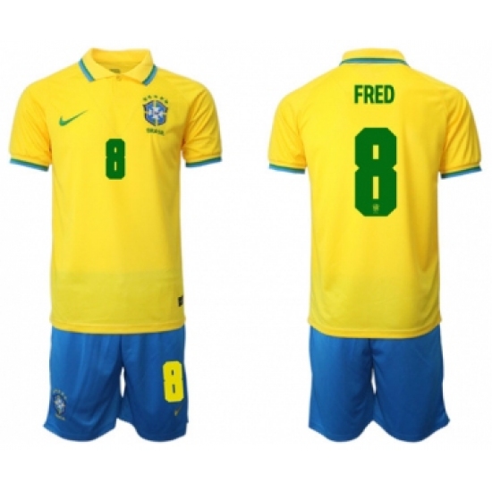 Men's Brazil 8 Fred Yellow Home Soccer Jersey Suit