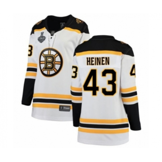 Women's Boston Bruins 43 Danton Heinen Authentic White Away Fanatics Branded Breakaway 2019 Stanley Cup Final Bound Hockey Jersey